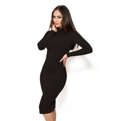 'Jade' zwarte bodycon jurk met col en lange mouwen